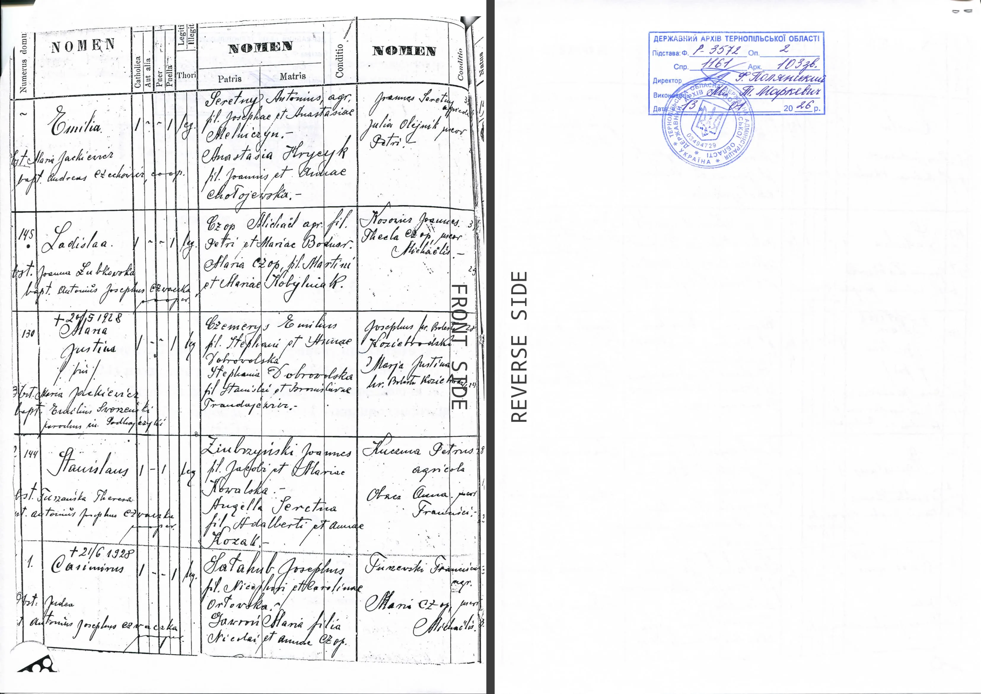 Certified copy of the birth record (Ukraine) for Polish citizenship