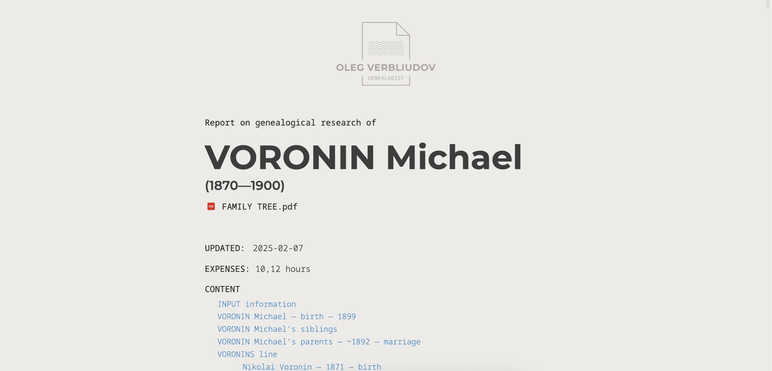 Link to a sample of the report on genealogy research in Ukraine